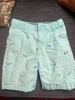 OshKosh B'gosh Mint Shorts with Navy Fishbone Print